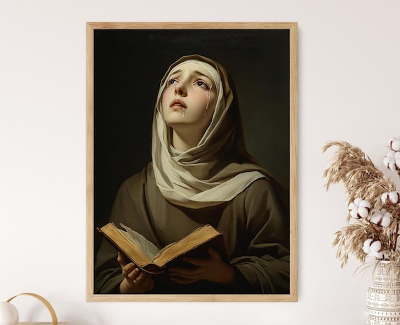 Weeping Woman Clutching Open Book Baroque Religious Art Poster
