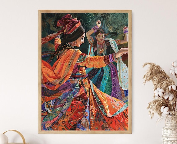 Pakistani Folk Dancers in Bright Embroidered Dresses Mid Celebration Poster