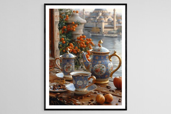 Cozy Coffeehouse Charm Print Turkish Coffee Art Delicate Patterns