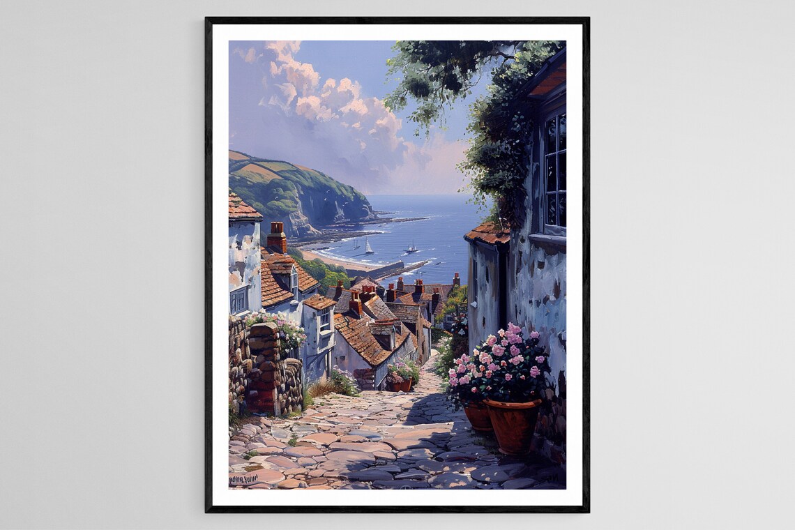 Clovelly, Devon Scenic Village and Sea Art Print