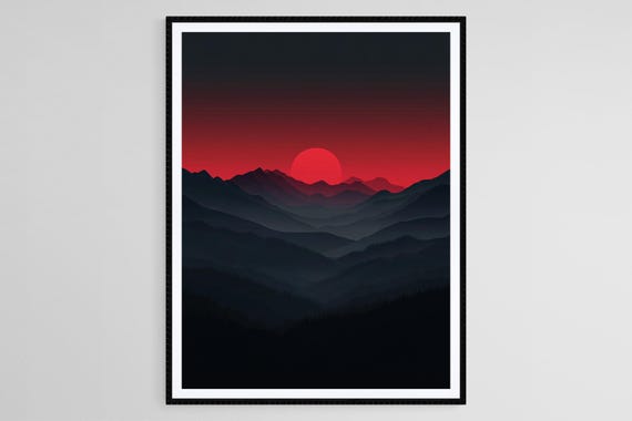 Dark Mountain Silhouettes, Modern Landscape Art Print