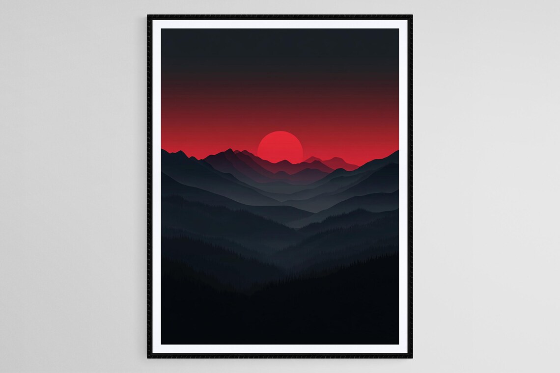 Dark Mountain Silhouettes, Modern Landscape Art Print