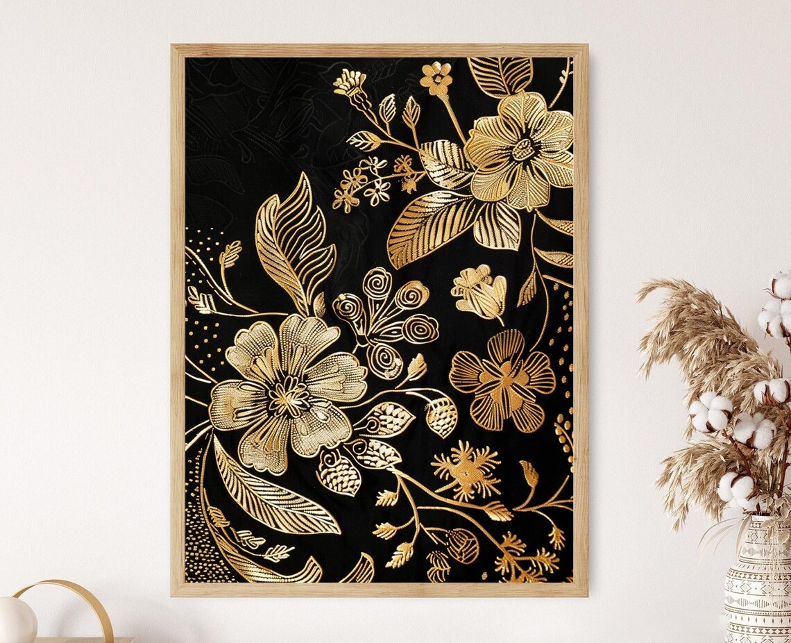 Javanese Batik With Gold Accents, Textile Art