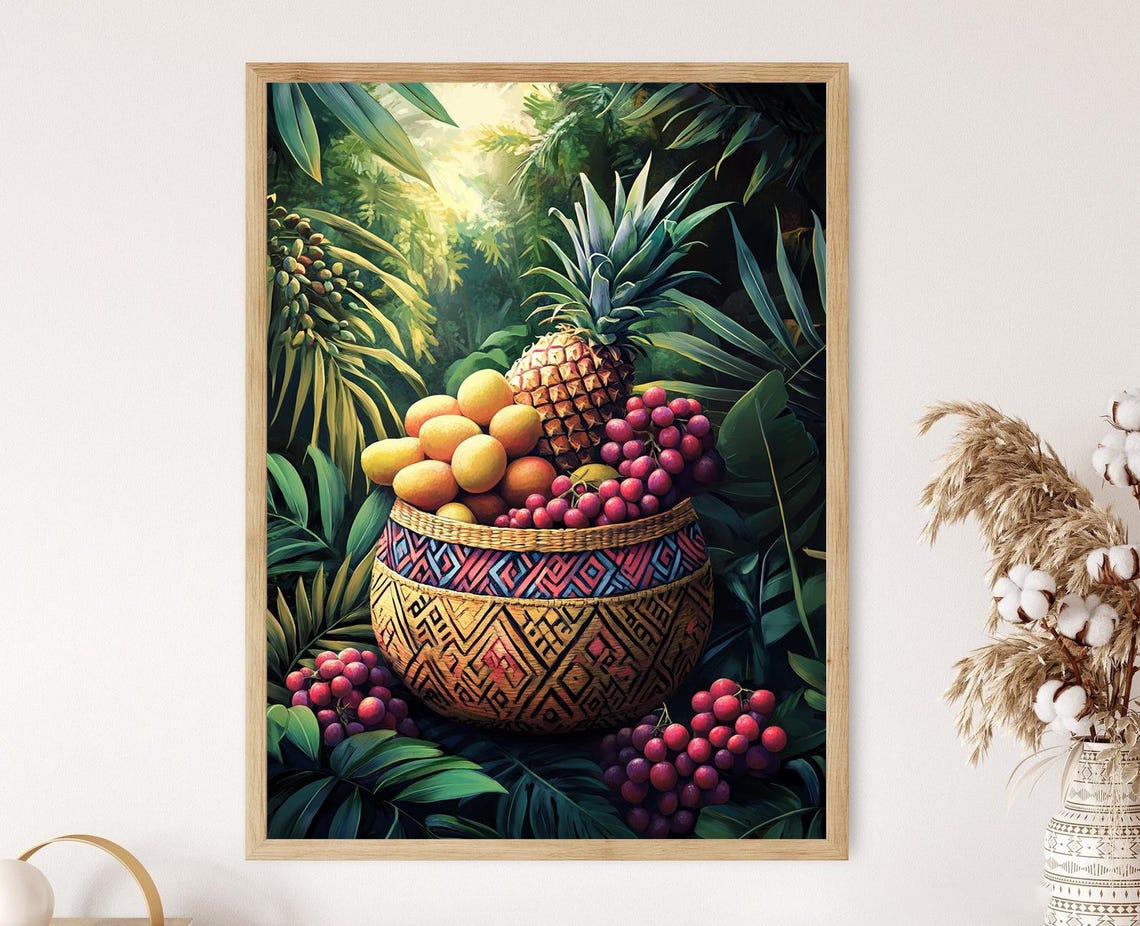 Indonesian Woven Basket Art Print Traditional Craft Artifact Poster Geometric Pattern Illustration