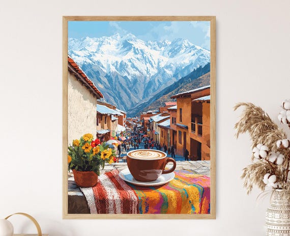 Hot Chocolate In La Paz Taza And Aguayo Decor Art Mountain Scene Print