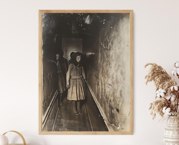 Vintage Horror Sepia Photo of Children in a Dark Corridor Poster