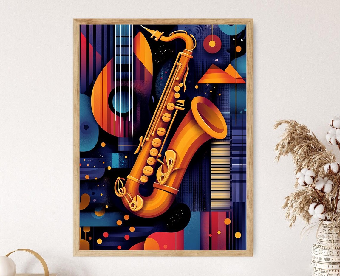 Abstract Jazz Music Illustration, Dynamic Jazz Art Print