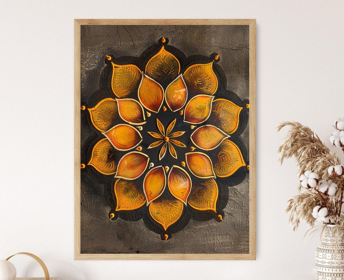 Kolam Rangoli Design Art Print Traditional Indian Home Decor Cultural Wall Art Unique Housewarming Gift