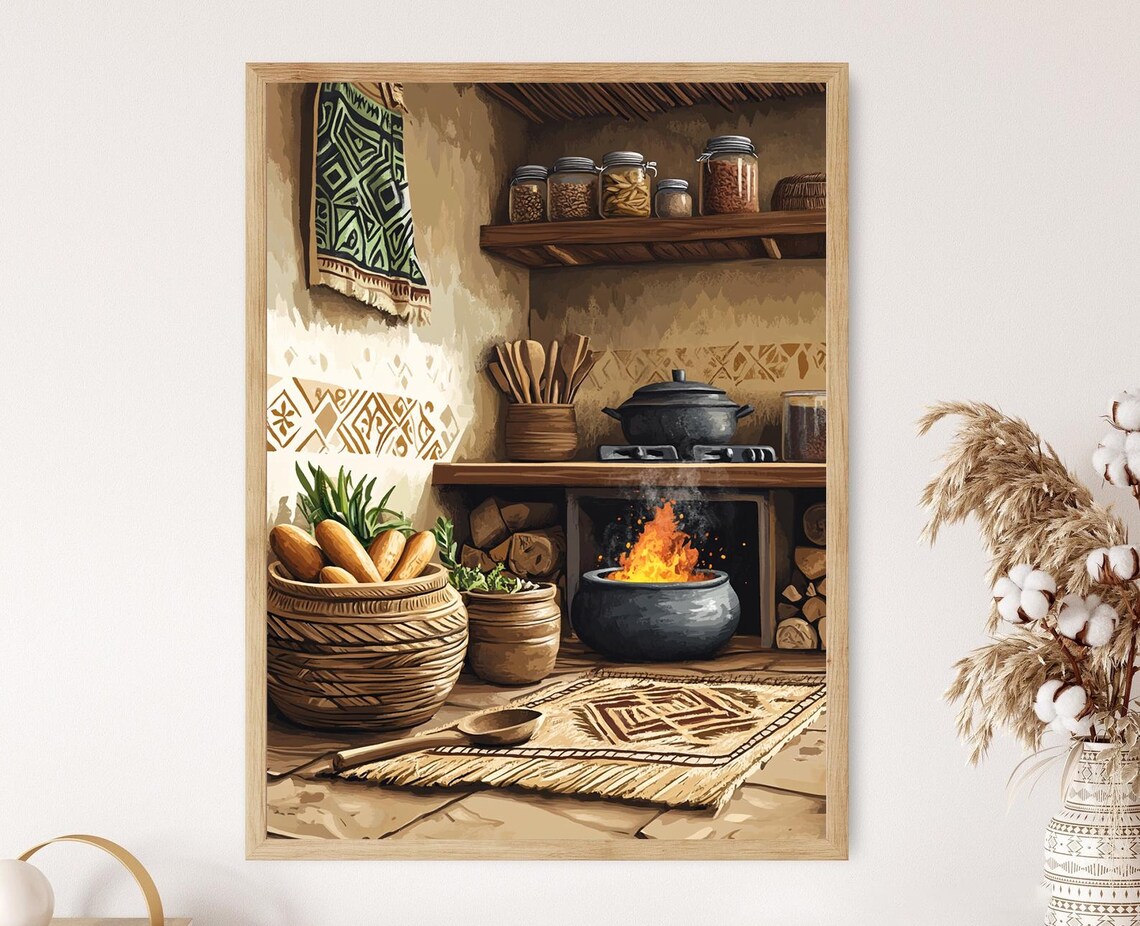 Rustic Nigerian Kitchen Art Print Traditional African Cooking Yoruba Heritage Decor