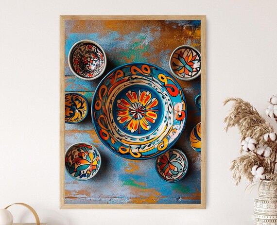 Colorful Mexican Talavera Pottery Bowls Still Life Art Poster