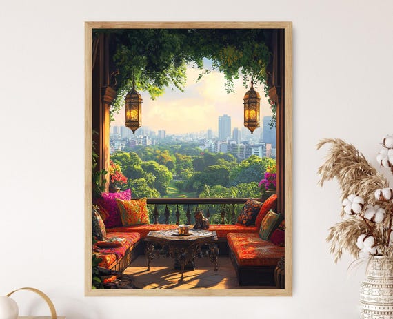 Bengaluru Terrace With Silk Cushions Indian Urban Art Cubbon Park View Print