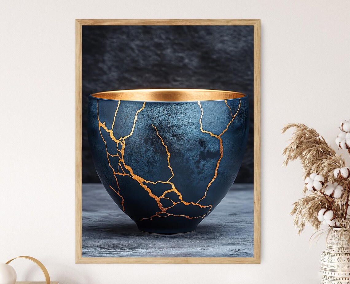 Japanese Kintsugi Art Print, Golden Pottery Repair