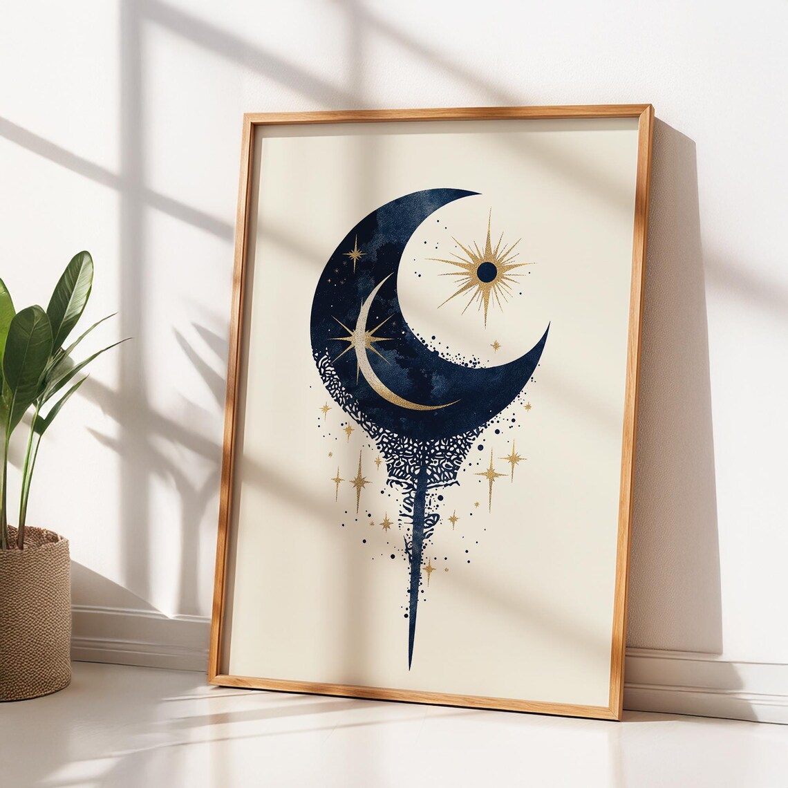 Celestial Crescent Moon Art Print, Boho Geometric Decor - Image 3