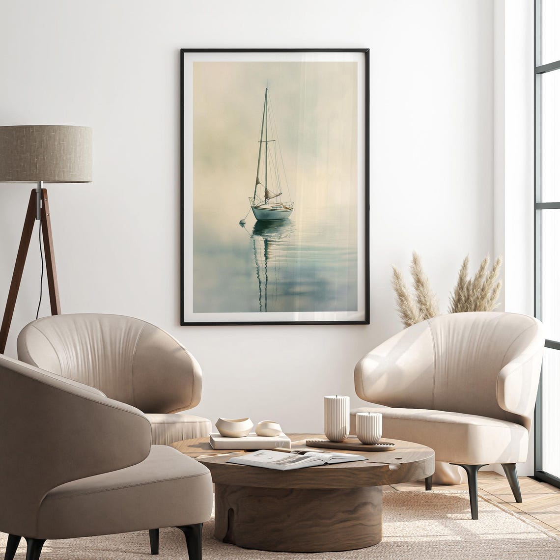 Sailboat Wall Art Minimalist Coastal Decor Serene Ocean Scene Home Print Modern Nautical Wall Art Instant - Image 2