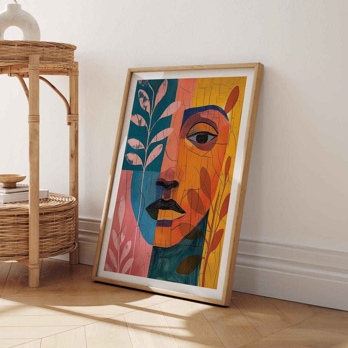 Abstract Boho Face Portrait With Botanical Leaves Art Poster - Image 5