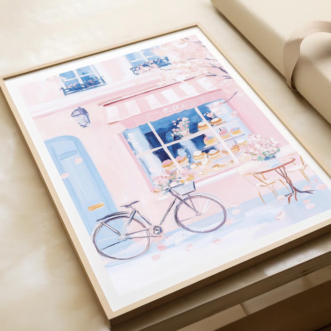 Pink Parisian Cafe Storefront Poster with Bicycle Romantic Decor - Image 3