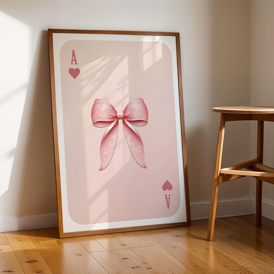 Pink Playing Card Wall Art Set Trendy Cowgirl Wall Prints Feminine Heart Ace Poster Trio Modern Cherry And Bow Decor - Image 2