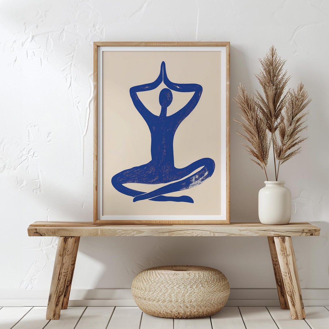 Blue Yoga Silhouette Meditation Poster Minimalist Wellness Decor - Image 3