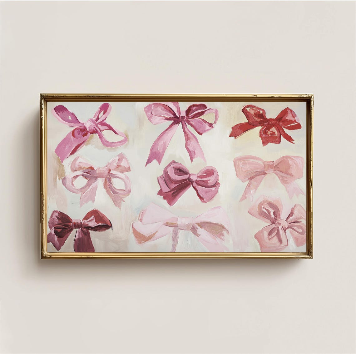 Valentines Day Frame Tv Art Pink Bows Painting Illustration Cute Feminine Bow Drawing - Image 2