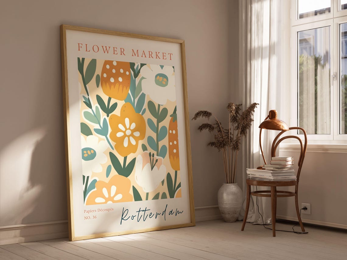 Rotterdam Flower Market Matisse Style Papercut Floral Art Print