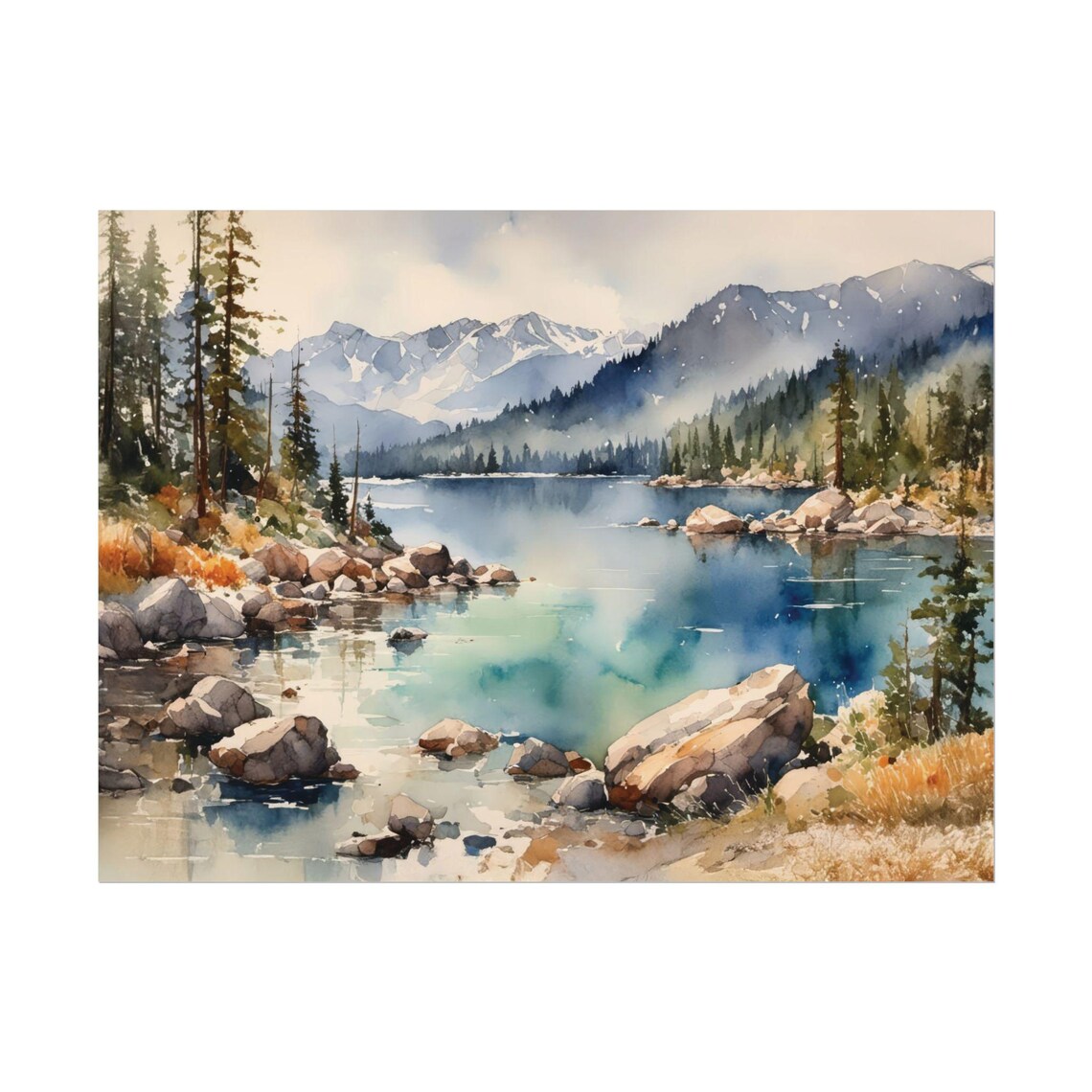 Lake Tahoe Watercolor Painting, National Park Art Print