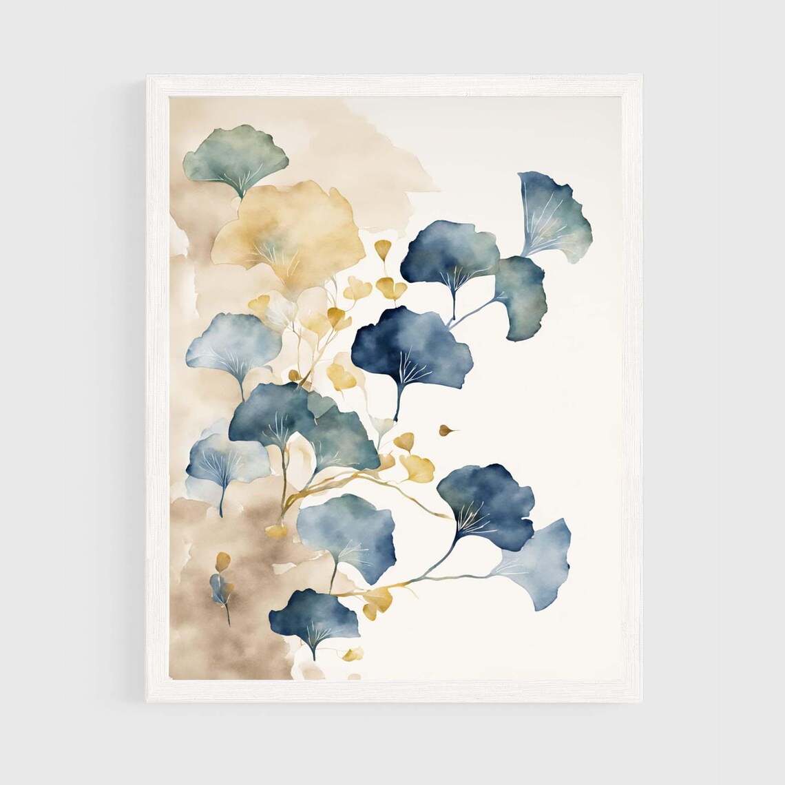 Ginkgo Leaves Santorini Watercolor Botanical Art Print