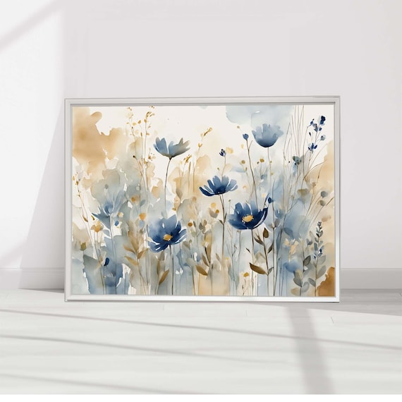 Santorini Wildflowers Watercolor Art Print, Abstract Floral
