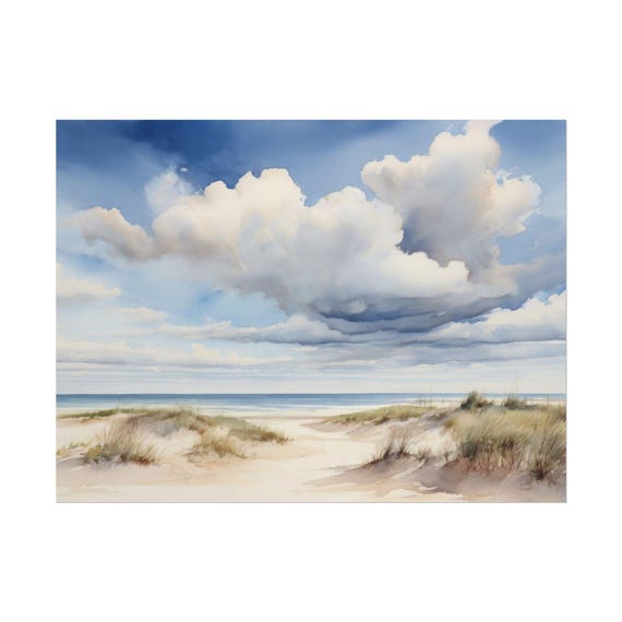 Clouds Painting Myrtle Beach Coast South Carolina Coastal Watercolor Poster Sand Dunes Seascape Art Print House Wall Decor