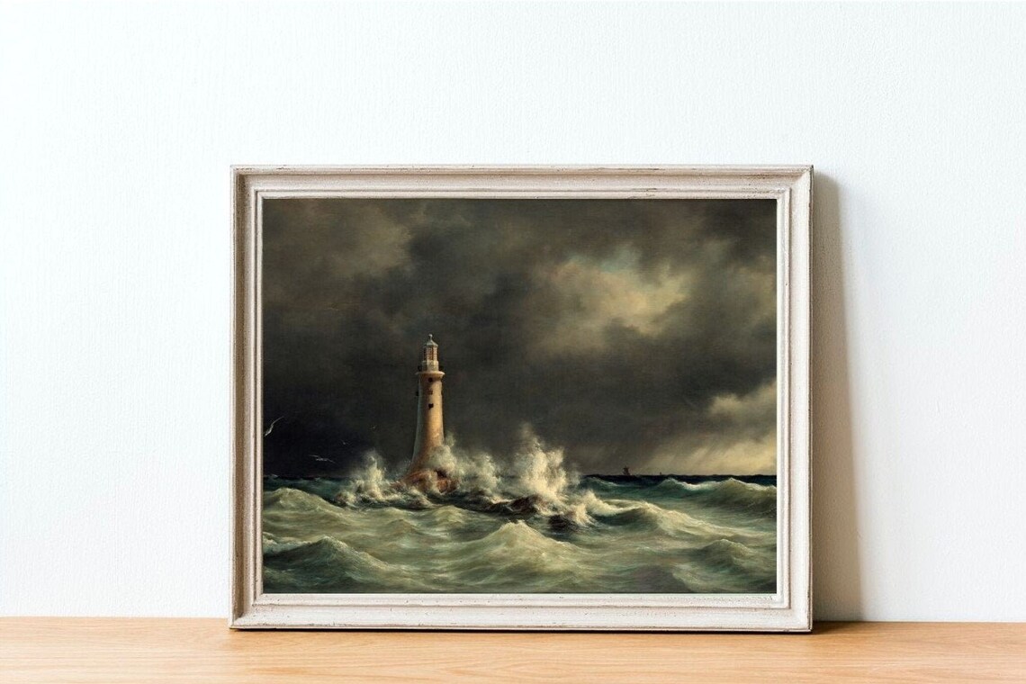 Vintage Lighthouse Seascape Art Print, Coastal - Image 4