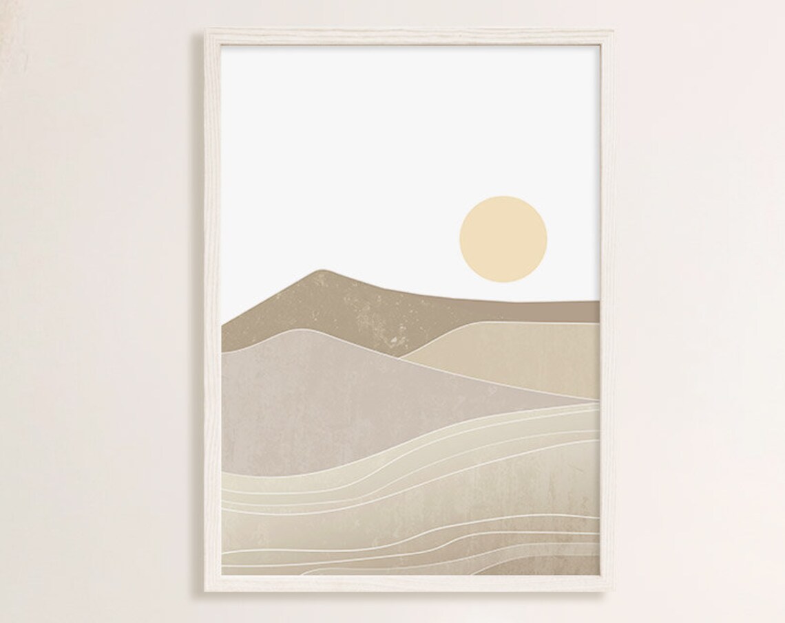 Beige Hills Pale Sun Minimalist Mid Century Landscape Wall Poster - Image 2