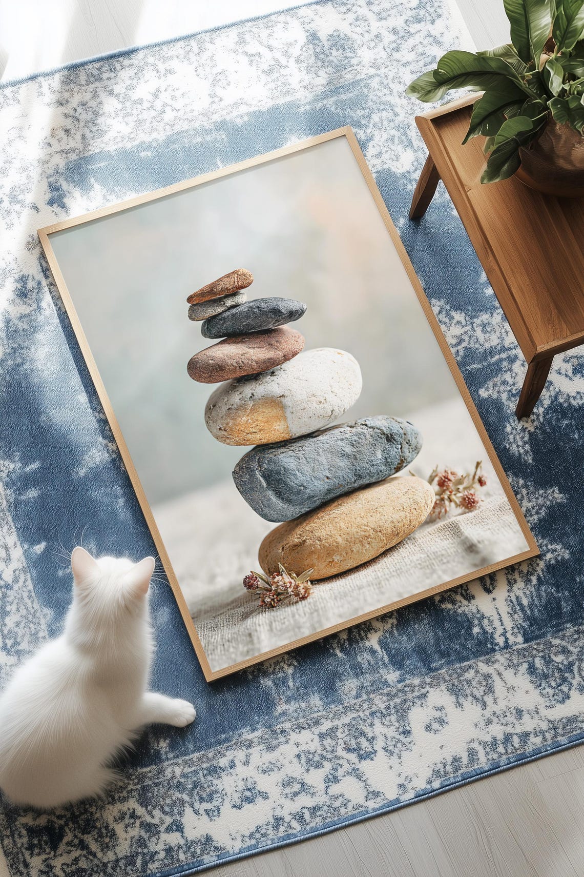 Stacked Smooth Stone Cairn Minimalist Zen Japandi Serene Wall Art