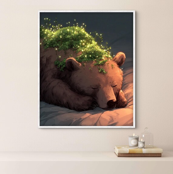 Sleeping Bear Art Print Whimsical Animal Wall Decor