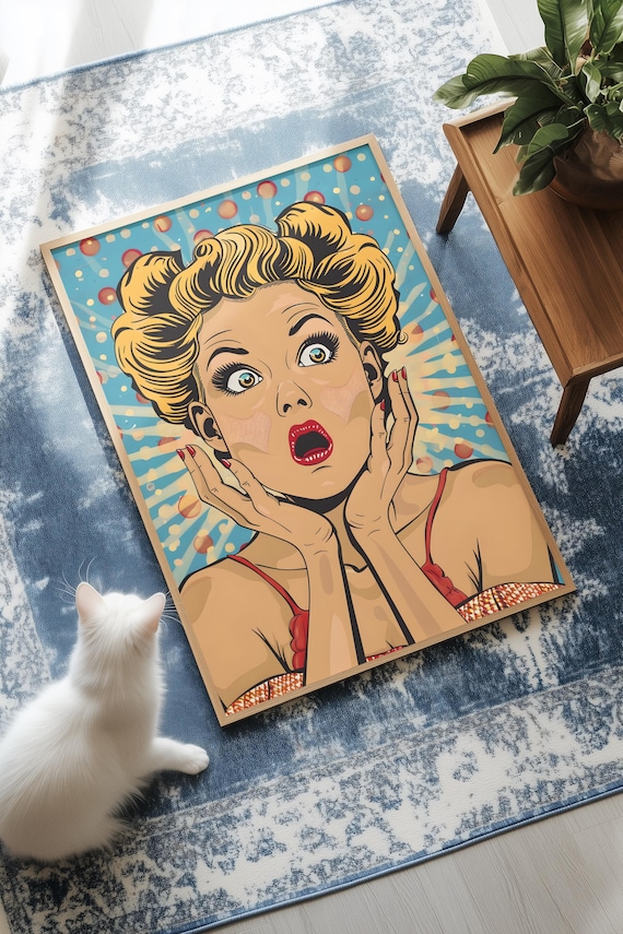 Retro Comic Pop Art Wall Art with Surprised Blonde Woman Portrait