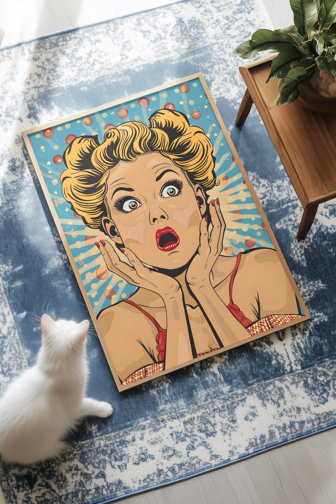 Retro Comic Pop Art Wall Art with Surprised Blonde Woman Portrait