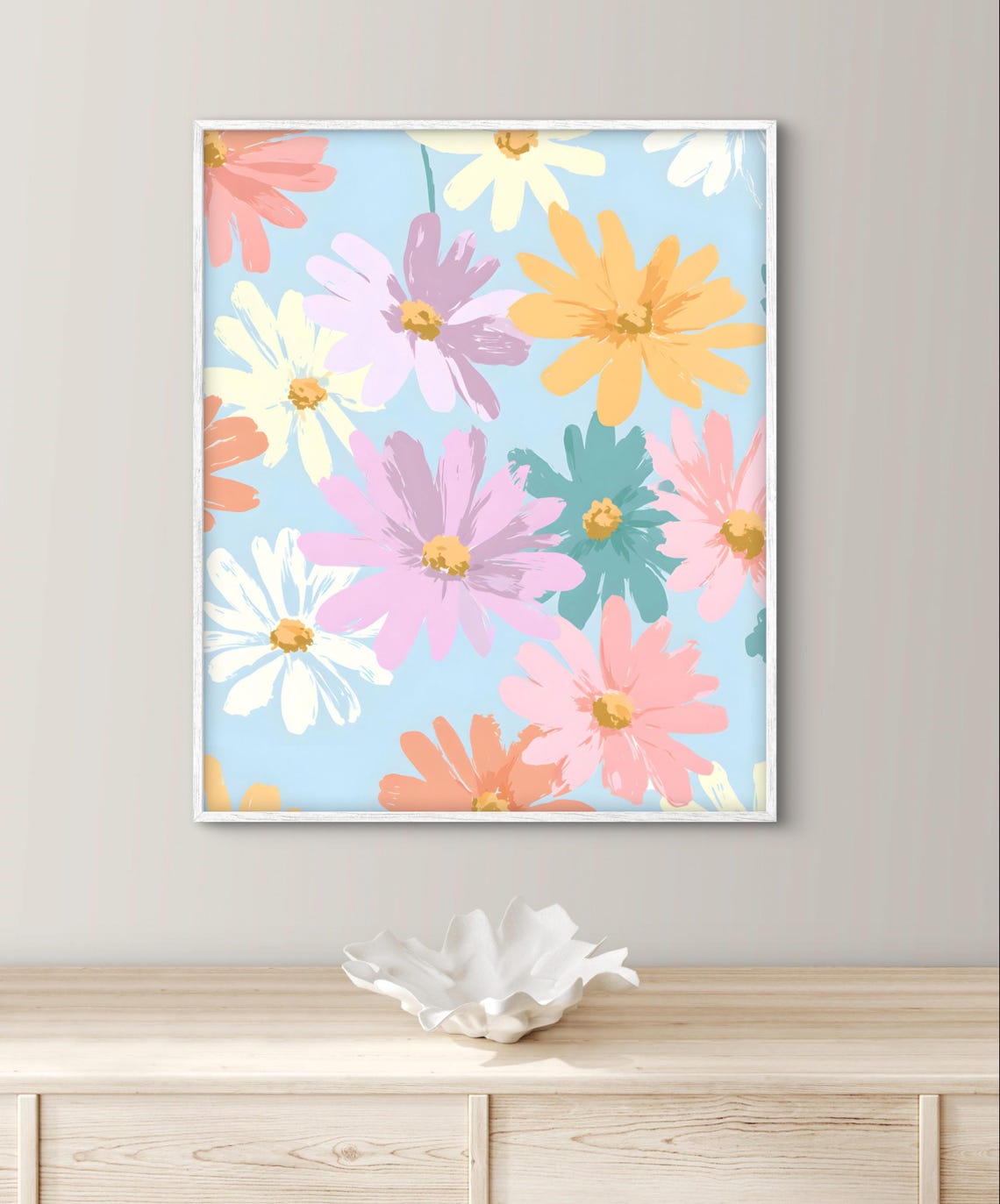 Pastel Daisies Flower Pattern Playful Floral Spring Decor Poster