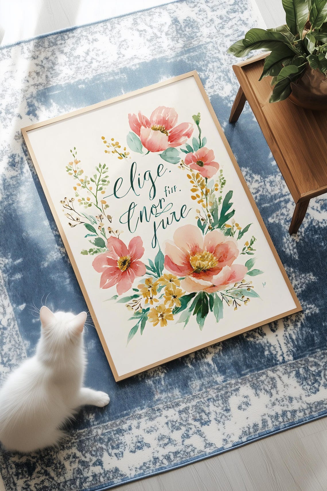 Blush Floral Wreath Calligraphy Quote Poster for Soft Home Decor