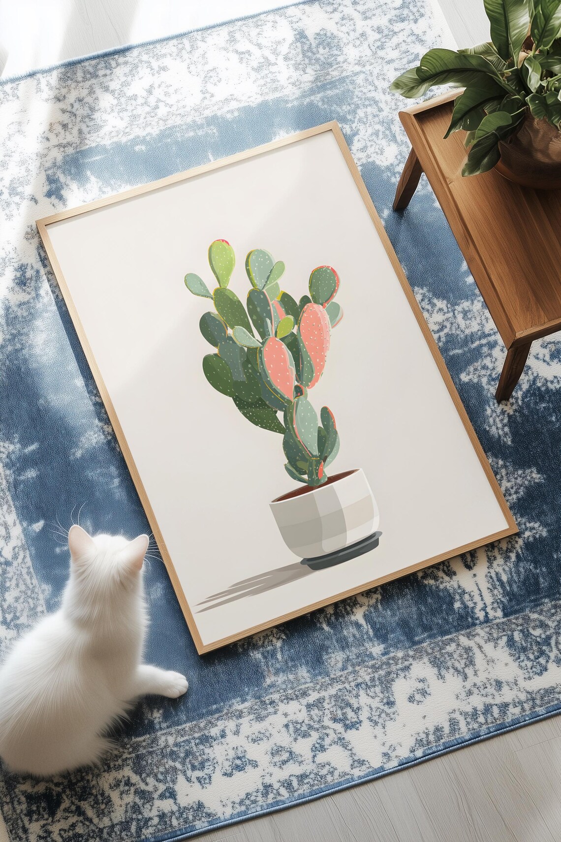 Minimal Cactus Plant Illustration Soft Shadow Botanical Wall Art
