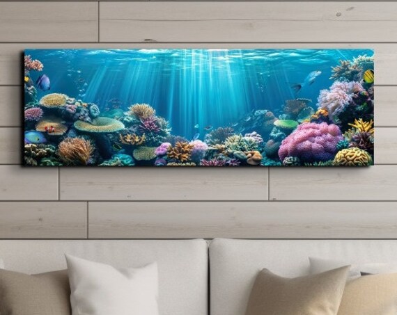 Underwater Coral Reef with Sunbeams and Tropical Fish Poster
