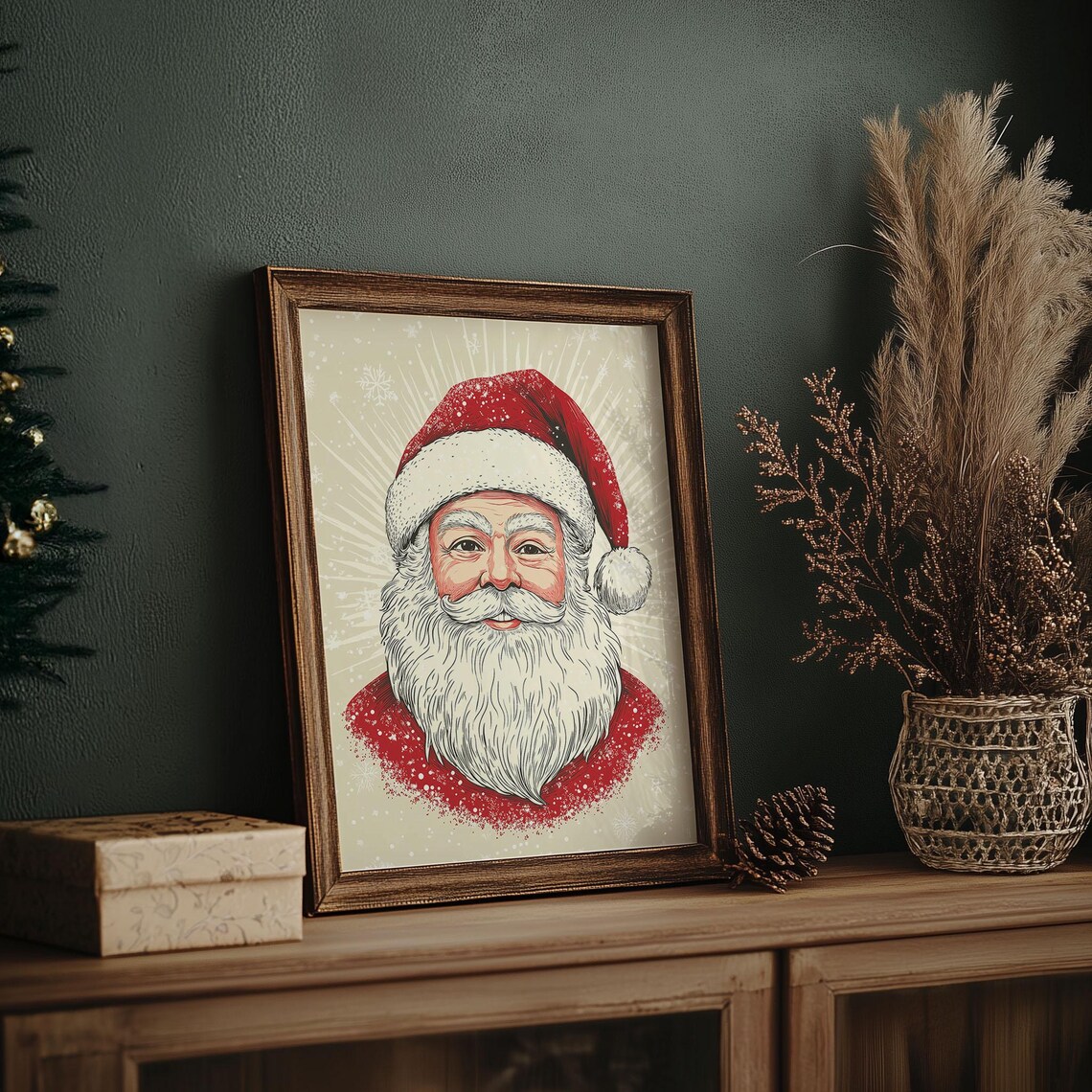 Vintage Santa Claus Portrait With Snowflakes Sunburst Holiday Poster - Image 7