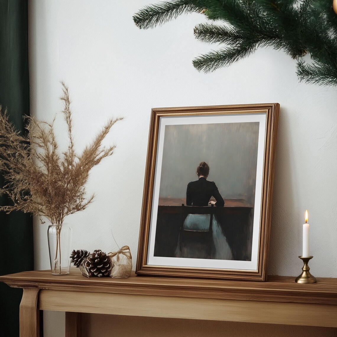 Seated Woman at Table from Behind Moody Vintage Oil Painting Poster - Image 7
