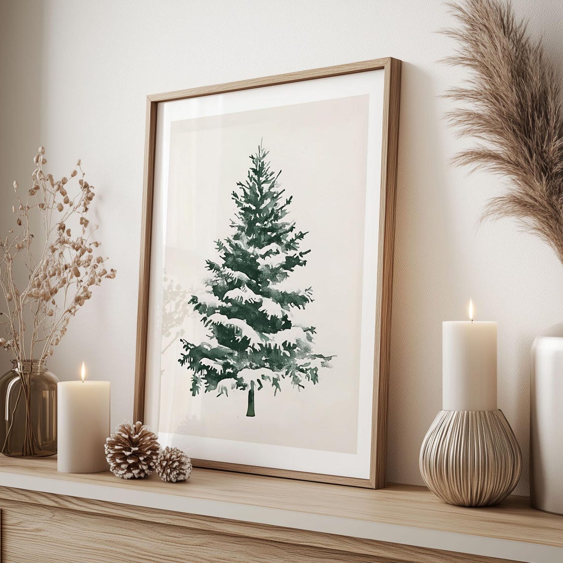 Green Watercolor Snowy Evergreen Tree Minimalist Winter Poster - Image 4