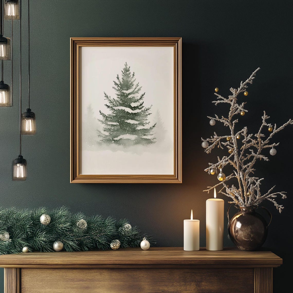 Minimalist Snowy Evergreen Tree Winter Watercolor Holiday Poster - Image 4