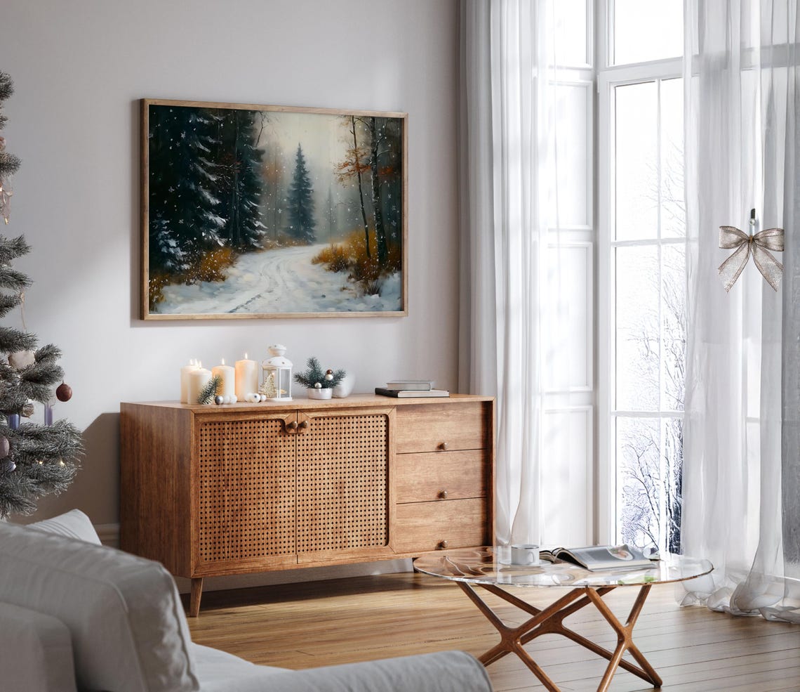 Snowy Forest Path Winter Landscape Vintage Oil Painting Poster - Image 6