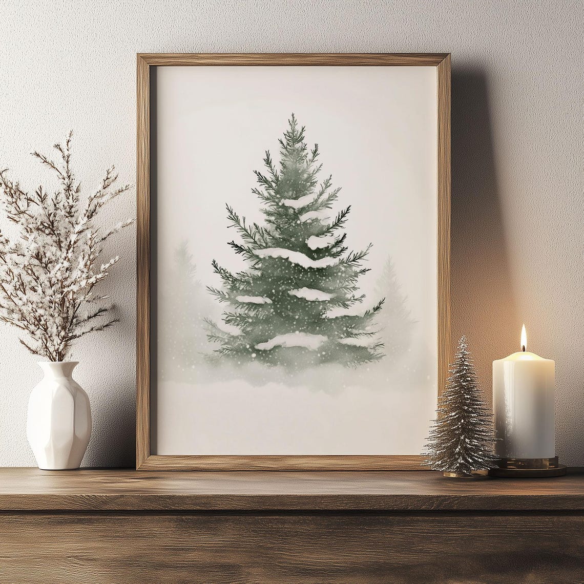 Minimalist Snowy Evergreen Tree Winter Watercolor Holiday Poster - Image 6