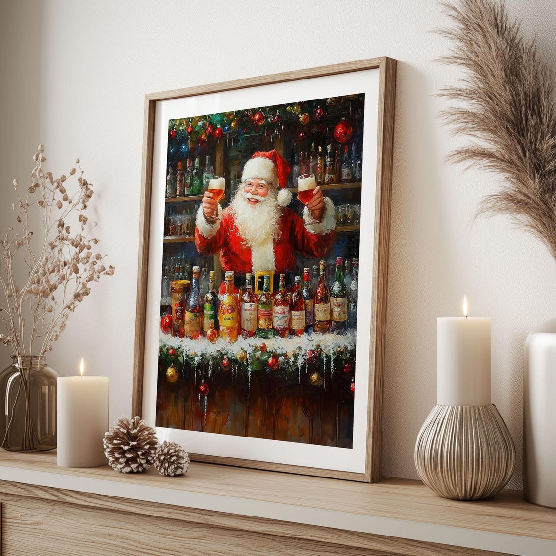 Jolly Santa Claus Bartender Toasting Behind Christmas Bar Poster - Image 3