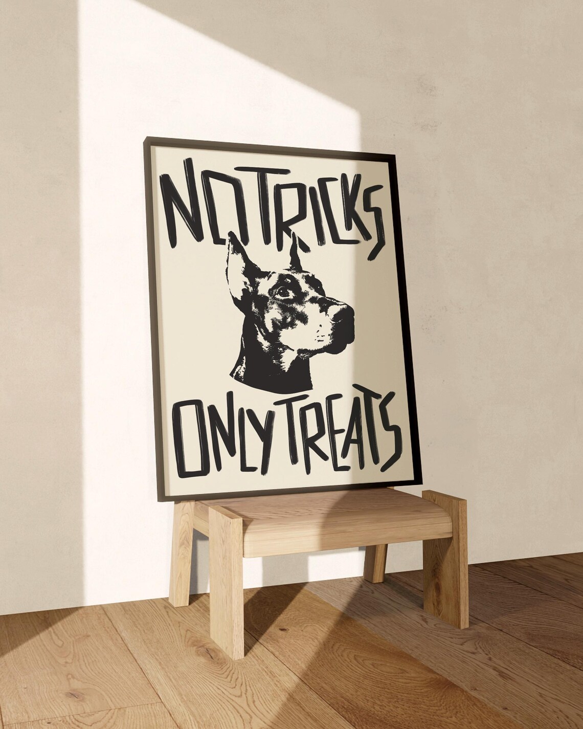 No Tricks Only Treats Doberman Funny Halloween Dog Quote Print - Image 2