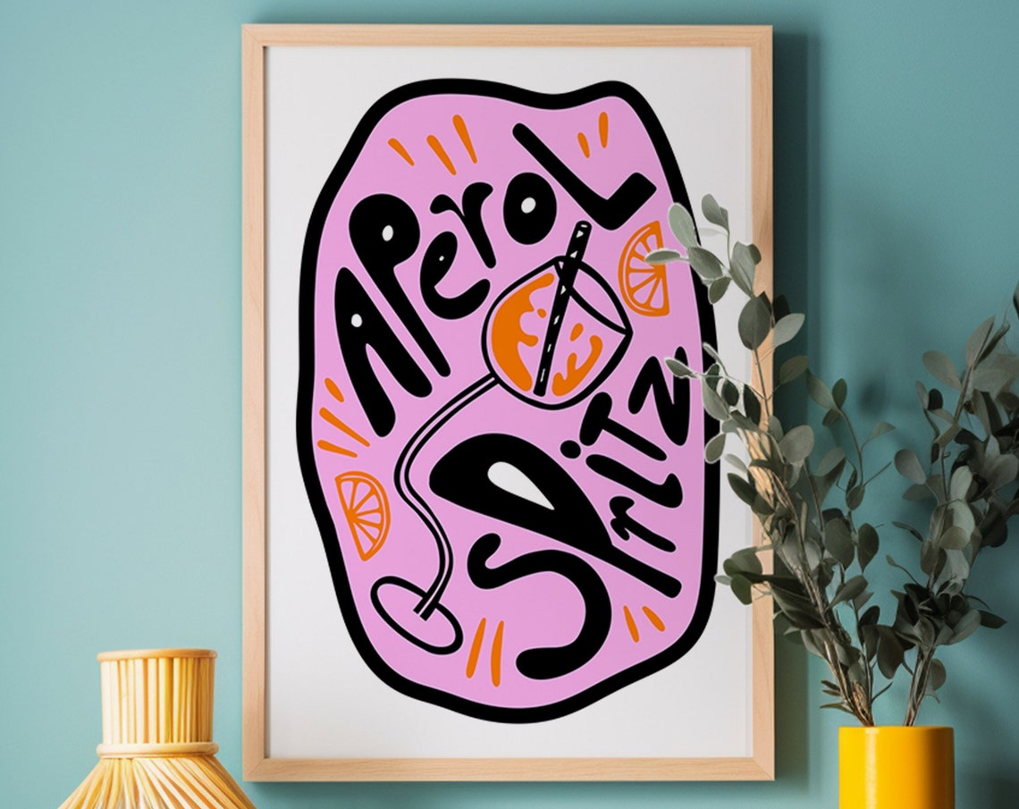 Aperol Spritz Pink Pop Art Cocktail Typography Bar Decor Poster