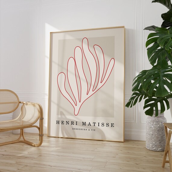 Henri Matisse Berggruen Cie Print Red Outline Leaf Minimalist Art