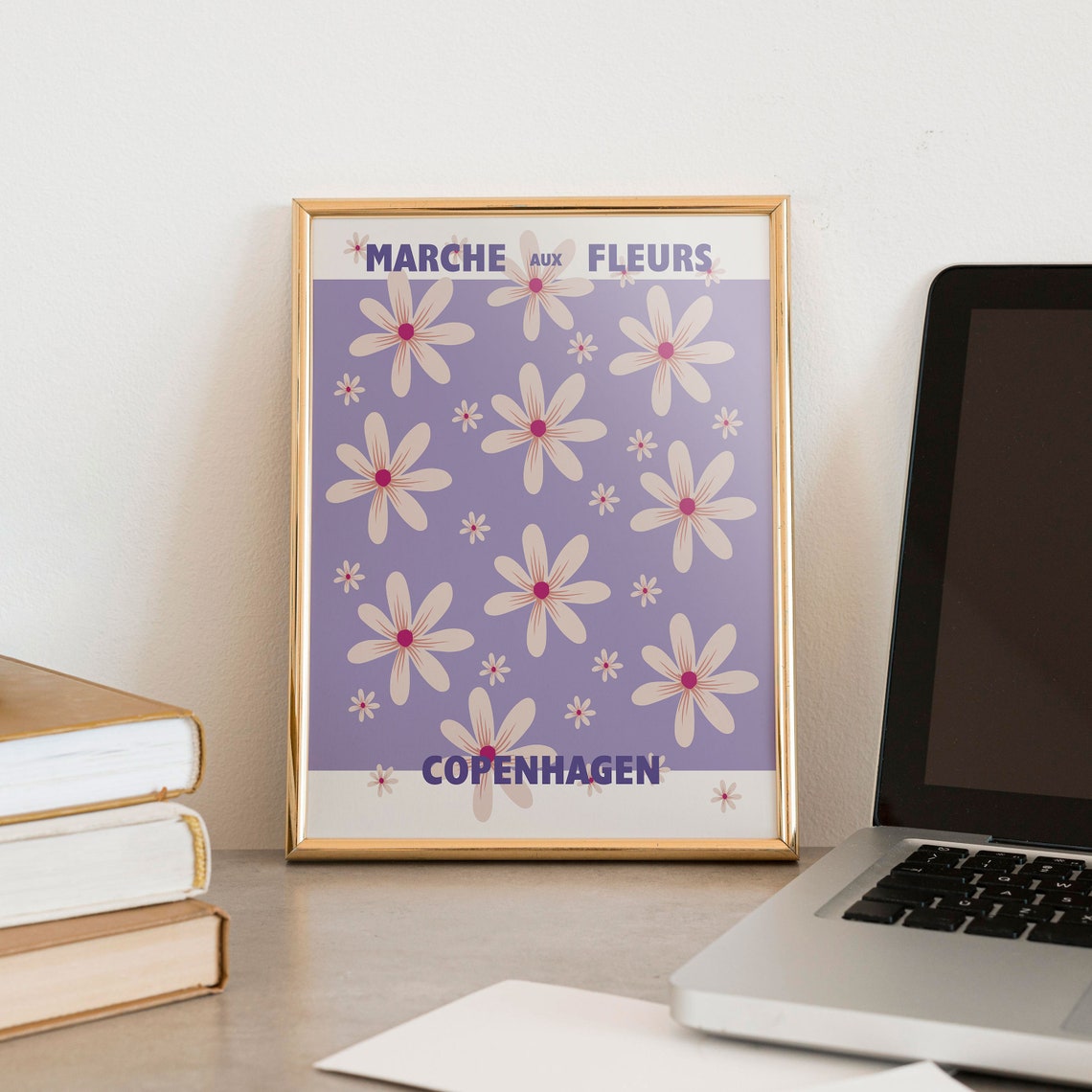 Copenhagen Marche Aux Fleurs Poster Cream Flowers On Lavender Art - Image 3