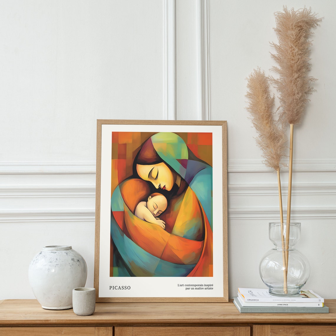 Tender Cubist Mother Holding Sleeping Child in Picasso Style Poster - Image 2